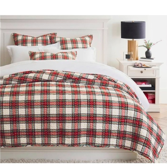 POTTERY BARN PICK STITCH STEWART PLAID LIENEN QUILT FULL/QUEEN QUILT ONLY NWT - Picture 1 of 6